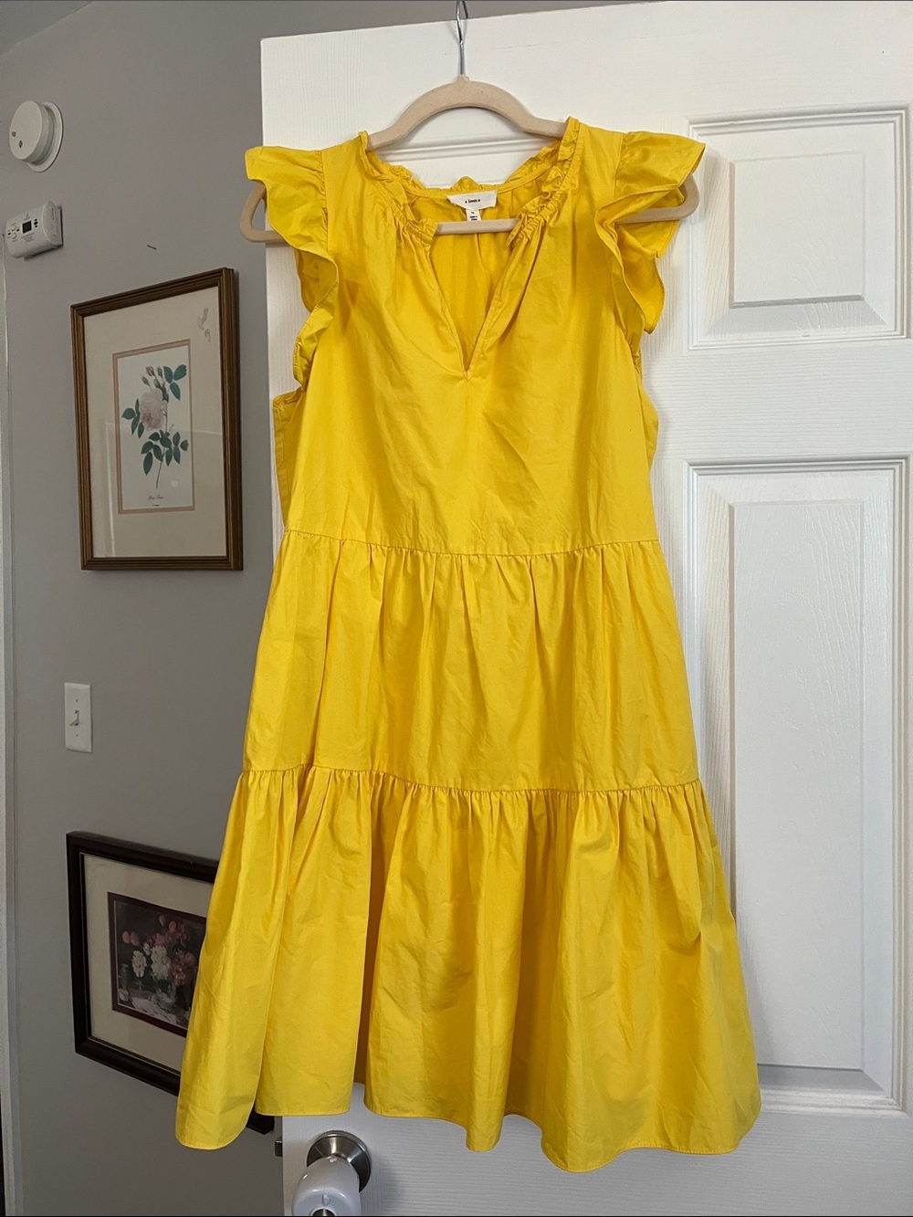 A loves A Cotton Yellow Ruffle-Sleeve Midi Dress